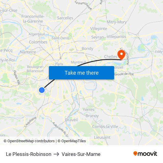 Le Plessis-Robinson to Vaires-Sur-Marne map