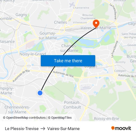 Le Plessis-Trevise to Vaires-Sur-Marne map