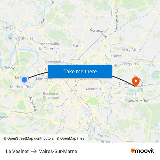 Le Vesinet to Vaires-Sur-Marne map