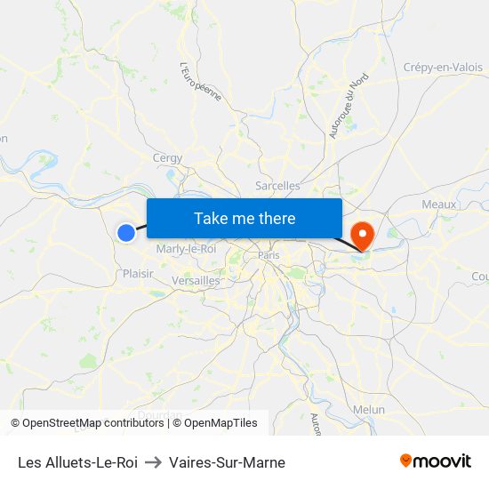 Les Alluets-Le-Roi to Vaires-Sur-Marne map