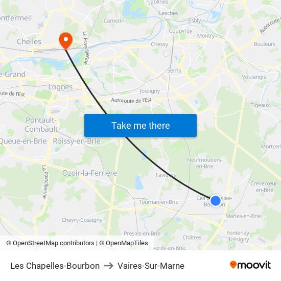 Les Chapelles-Bourbon to Vaires-Sur-Marne map