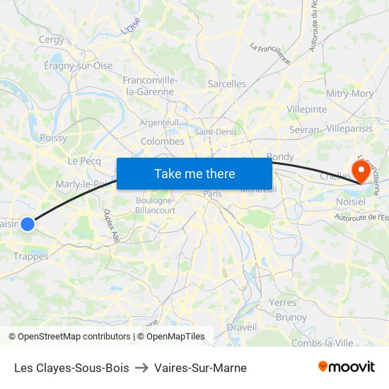 Les Clayes-Sous-Bois to Vaires-Sur-Marne map