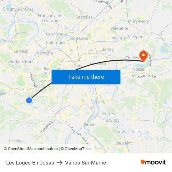 Les Loges-En-Josas to Vaires-Sur-Marne map
