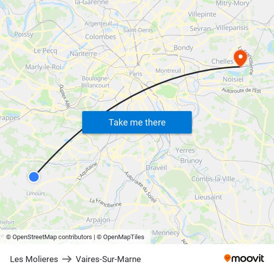 Les Molieres to Vaires-Sur-Marne map