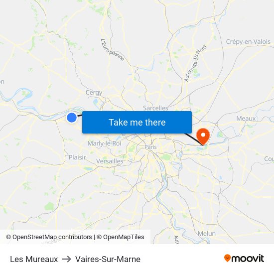 Les Mureaux to Vaires-Sur-Marne map