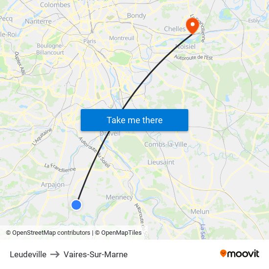 Leudeville to Vaires-Sur-Marne map