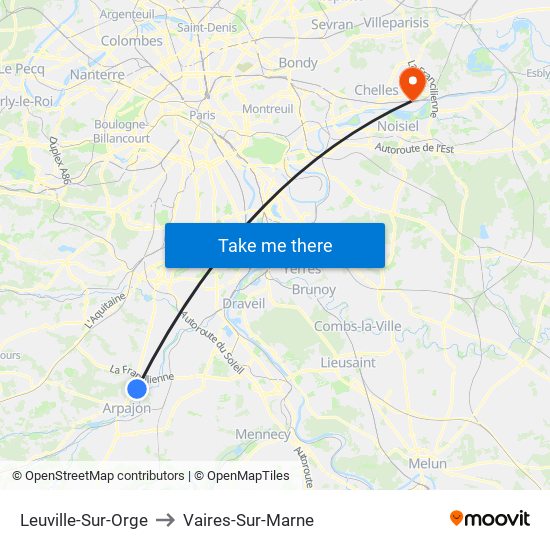 Leuville-Sur-Orge to Vaires-Sur-Marne map