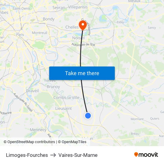 Limoges-Fourches to Vaires-Sur-Marne map