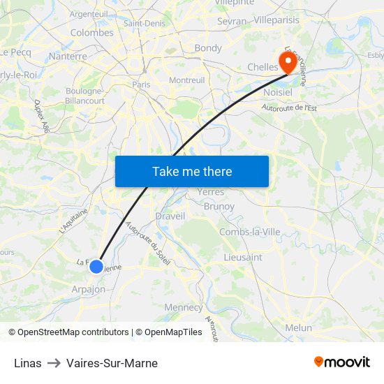 Linas to Vaires-Sur-Marne map