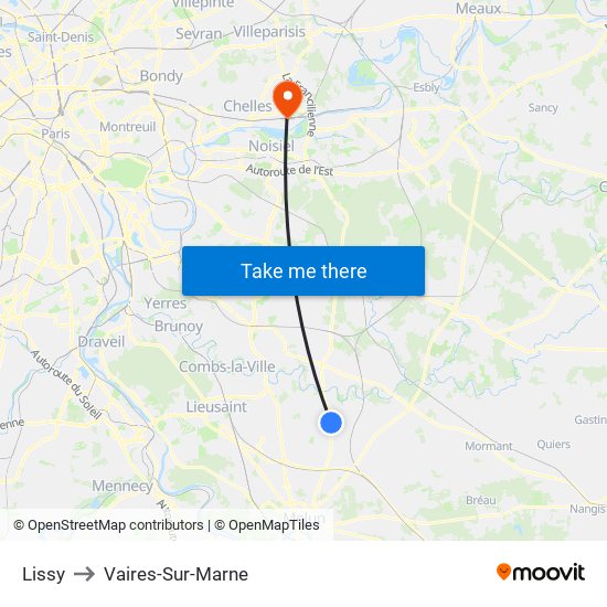Lissy to Vaires-Sur-Marne map