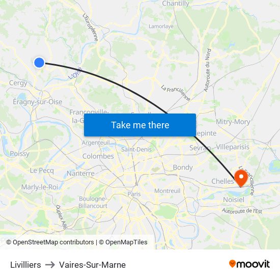 Livilliers to Vaires-Sur-Marne map