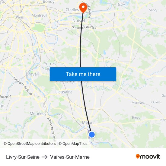 Livry-Sur-Seine to Vaires-Sur-Marne map