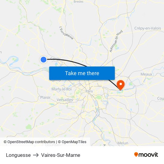 Longuesse to Vaires-Sur-Marne map