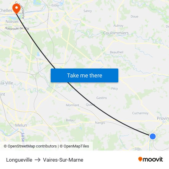 Longueville to Vaires-Sur-Marne map