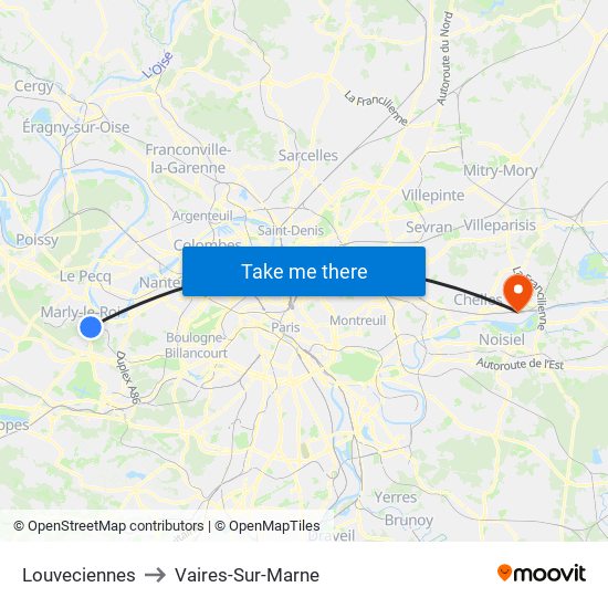 Louveciennes to Vaires-Sur-Marne map