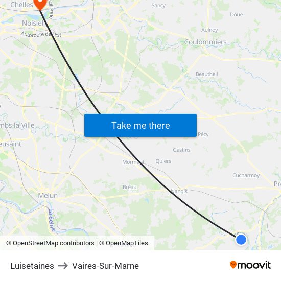 Luisetaines to Vaires-Sur-Marne map