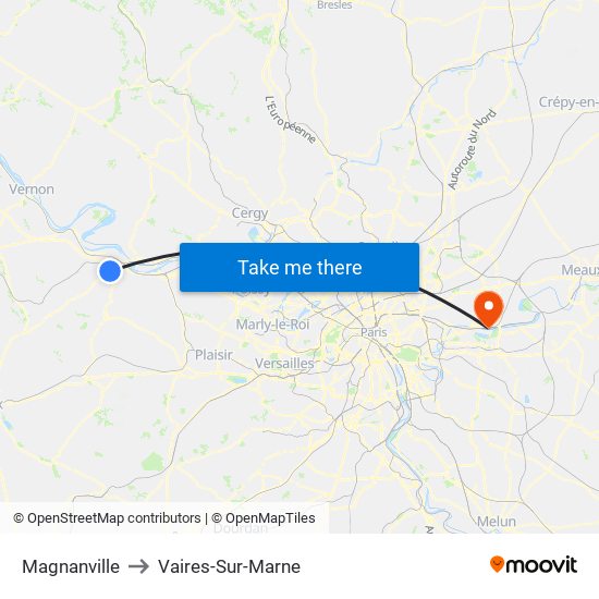 Magnanville to Vaires-Sur-Marne map