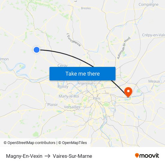 Magny-En-Vexin to Vaires-Sur-Marne map