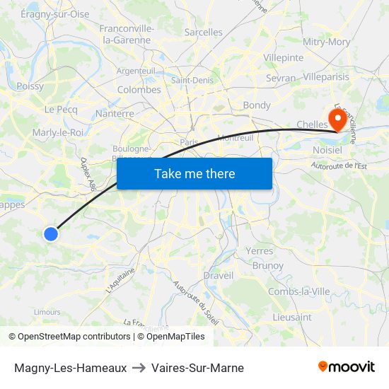Magny-Les-Hameaux to Vaires-Sur-Marne map