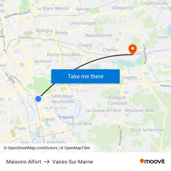 Maisons-Alfort to Vaires-Sur-Marne map