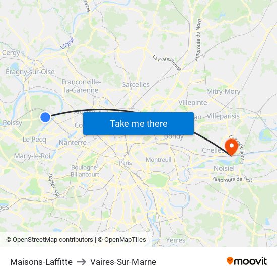 Maisons-Laffitte to Vaires-Sur-Marne map
