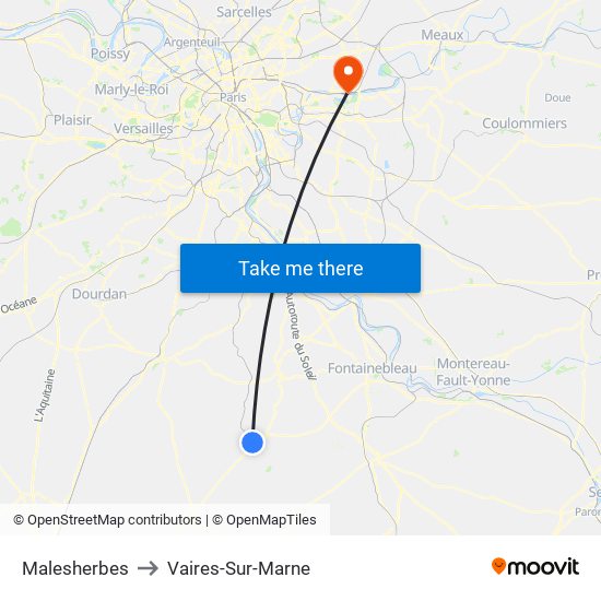 Malesherbes to Vaires-Sur-Marne map