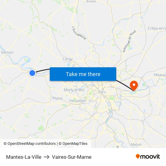 Mantes-La-Ville to Vaires-Sur-Marne map