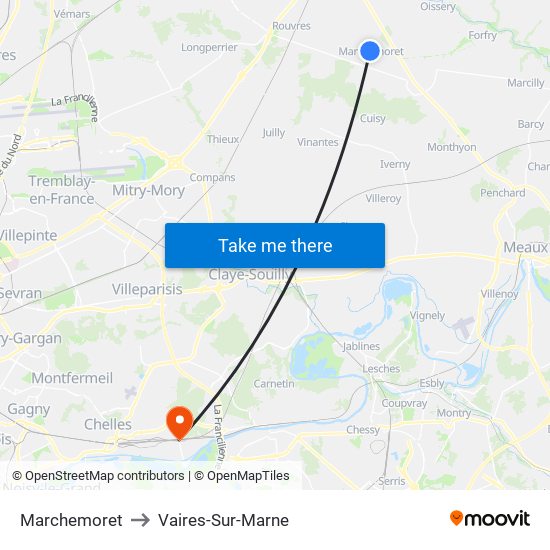 Marchemoret to Vaires-Sur-Marne map