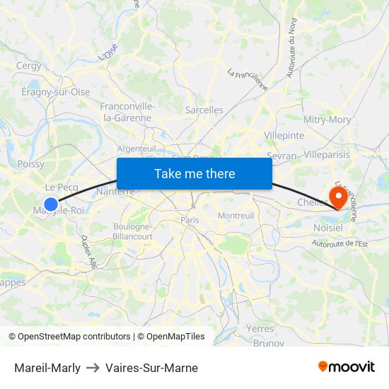 Mareil-Marly to Vaires-Sur-Marne map