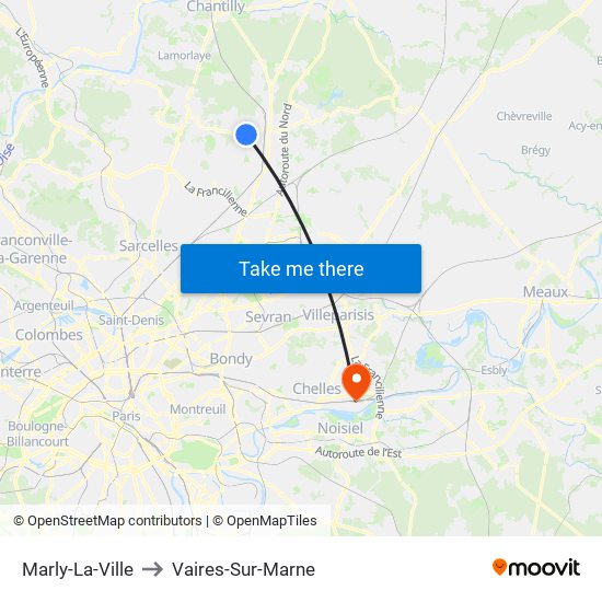 Marly-La-Ville to Vaires-Sur-Marne map