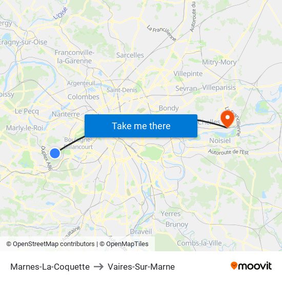 Marnes-La-Coquette to Vaires-Sur-Marne map