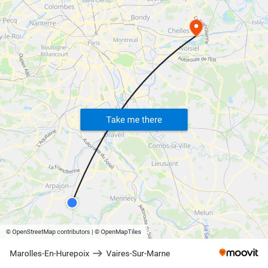 Marolles-En-Hurepoix to Vaires-Sur-Marne map