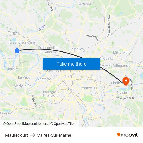 Maurecourt to Vaires-Sur-Marne map