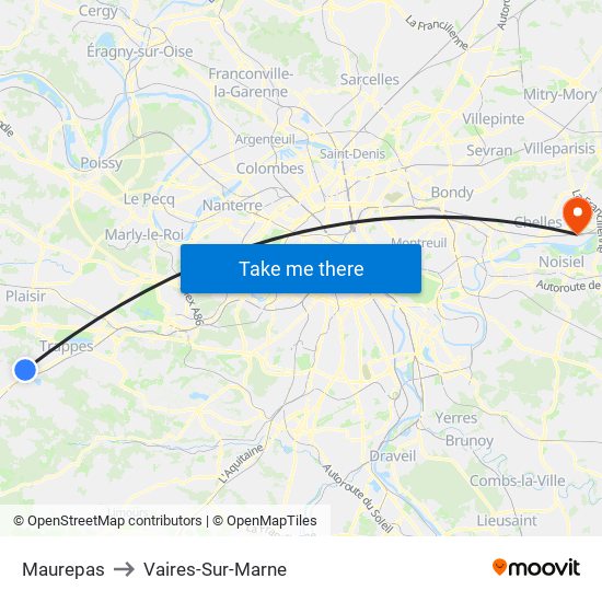 Maurepas to Vaires-Sur-Marne map