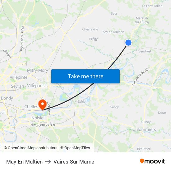 May-En-Multien to Vaires-Sur-Marne map
