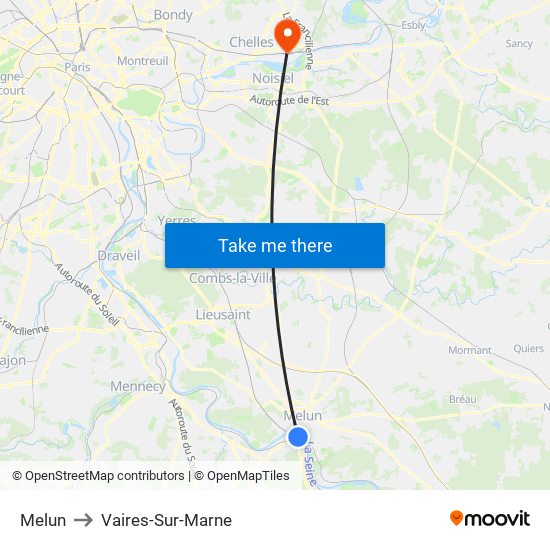 Melun to Vaires-Sur-Marne map