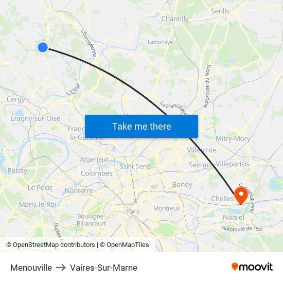 Menouville to Vaires-Sur-Marne map