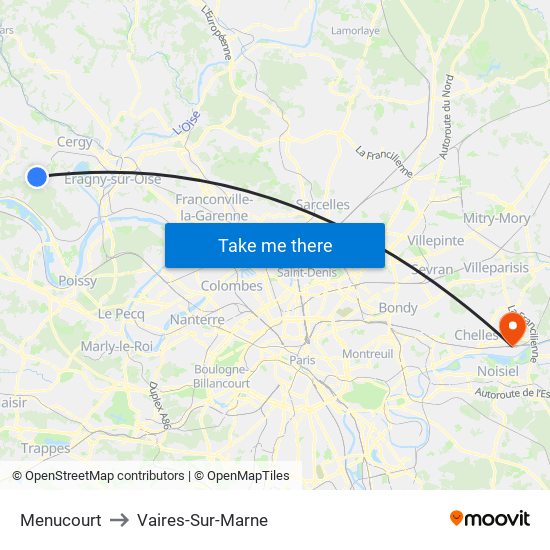 Menucourt to Vaires-Sur-Marne map