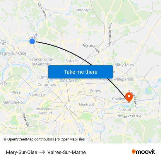 Mery-Sur-Oise to Vaires-Sur-Marne map