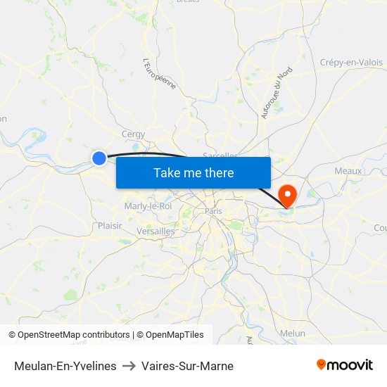 Meulan-En-Yvelines to Vaires-Sur-Marne map