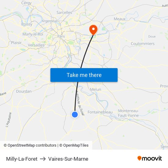 Milly-La-Foret to Vaires-Sur-Marne map