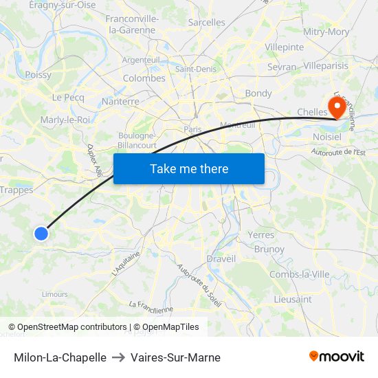 Milon-La-Chapelle to Vaires-Sur-Marne map
