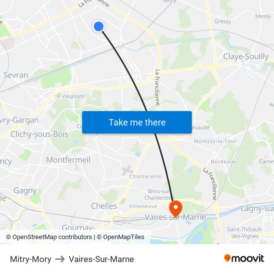 Mitry-Mory to Vaires-Sur-Marne map