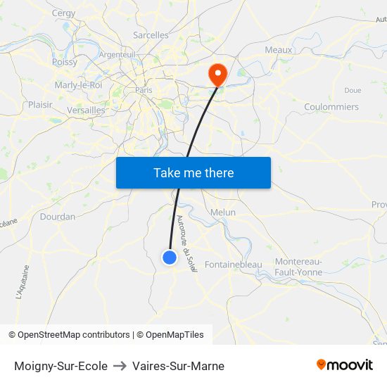 Moigny-Sur-Ecole to Vaires-Sur-Marne map
