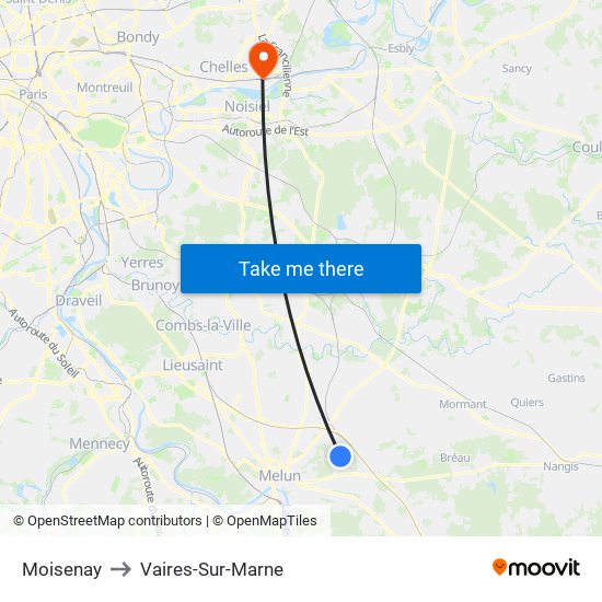 Moisenay to Vaires-Sur-Marne map