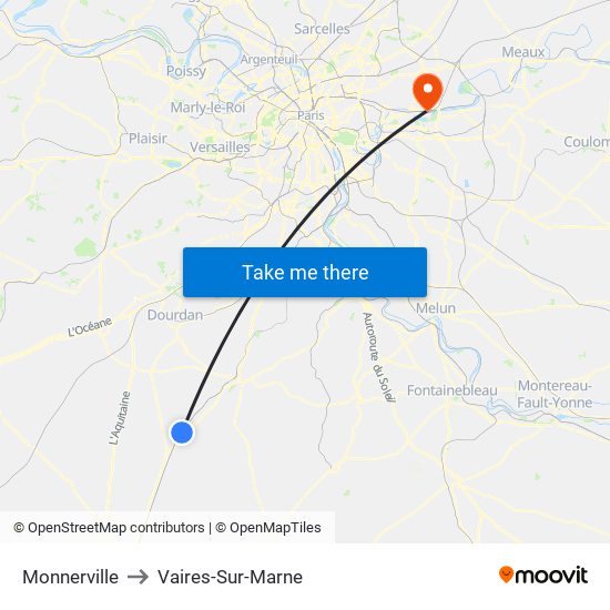 Monnerville to Vaires-Sur-Marne map