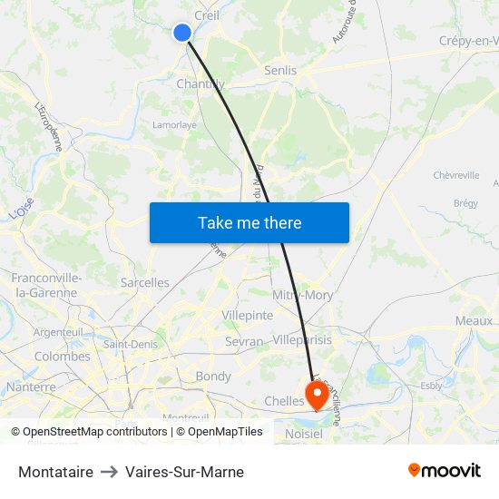 Montataire to Vaires-Sur-Marne map