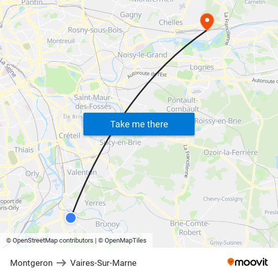 Montgeron to Vaires-Sur-Marne map