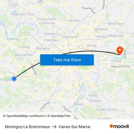 Montigny-Le-Bretonneux to Vaires-Sur-Marne map