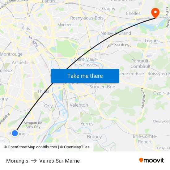 Morangis to Vaires-Sur-Marne map